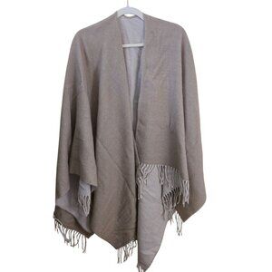 Cashmere Finished Made In Florence Italy Neutral Beige Fringed Open Poncho Cape